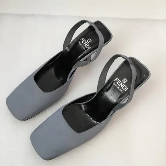 Authentic Fendi Blue Square-Toe Slingback Heels - Picture 3 of 8